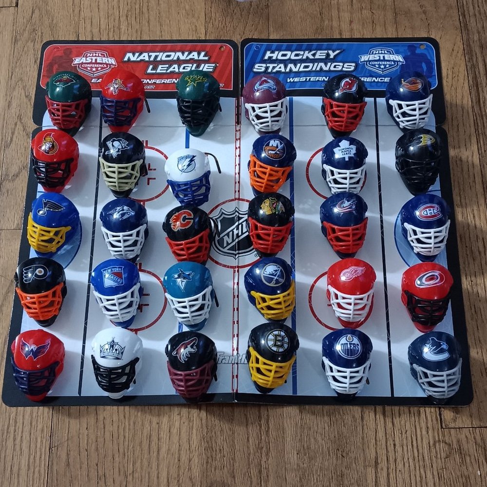 NHL 30 Team, Mini Goalie Mask Helmets East-West Conference Tracker Display Board